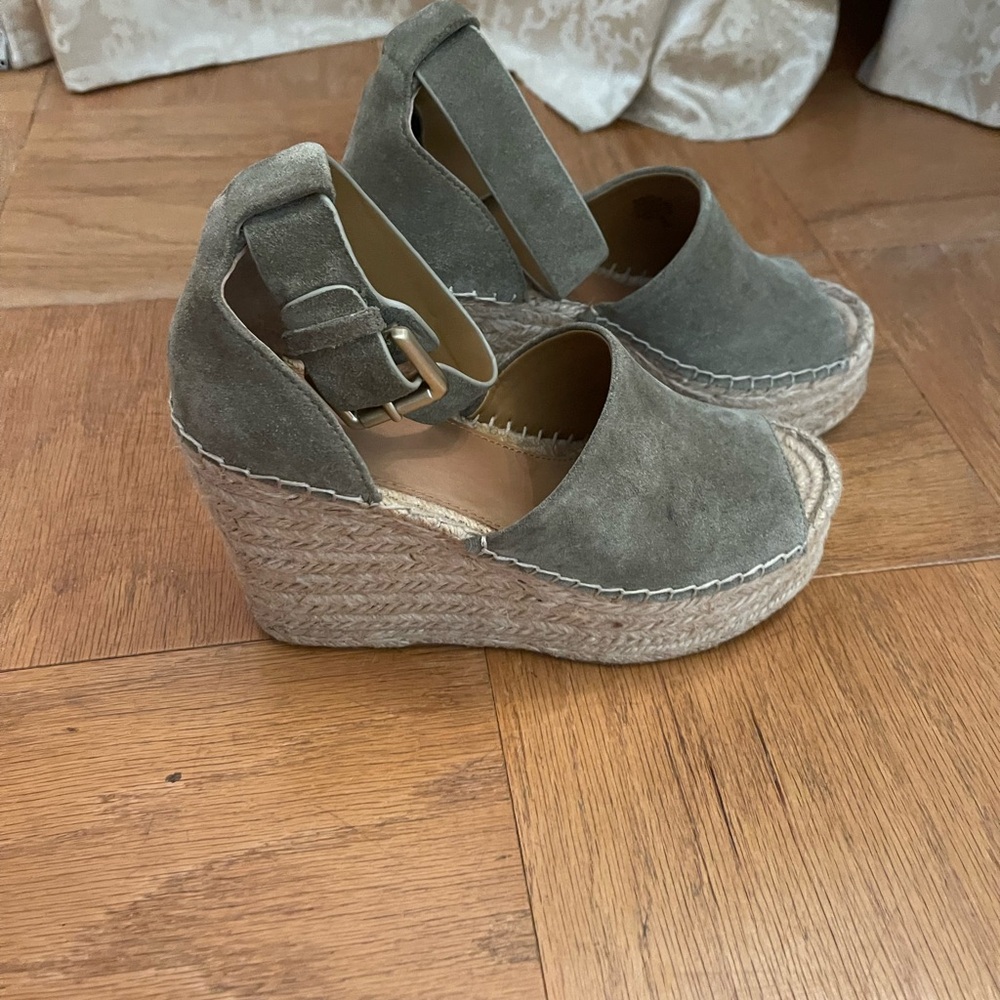 Marc Fisher Olive Suede Espadrille Wedges